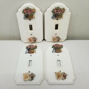 4 Vintage Light Switch Wood Plate Cover Floral Gardening Trowel Decoration 3D